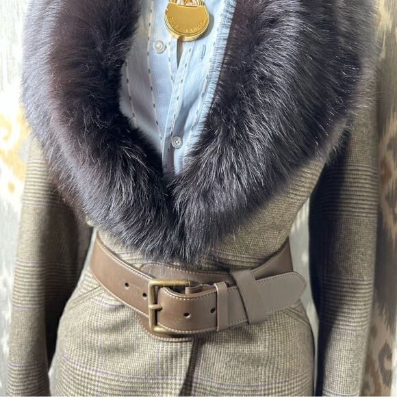 Ralph Lauren * Black Label Olive Glen Plaid Wool Blazer with Shearling Collar - Picture 7 of 16